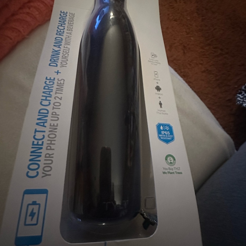 Black Insulated Water Bottle with Charging Capabilities
